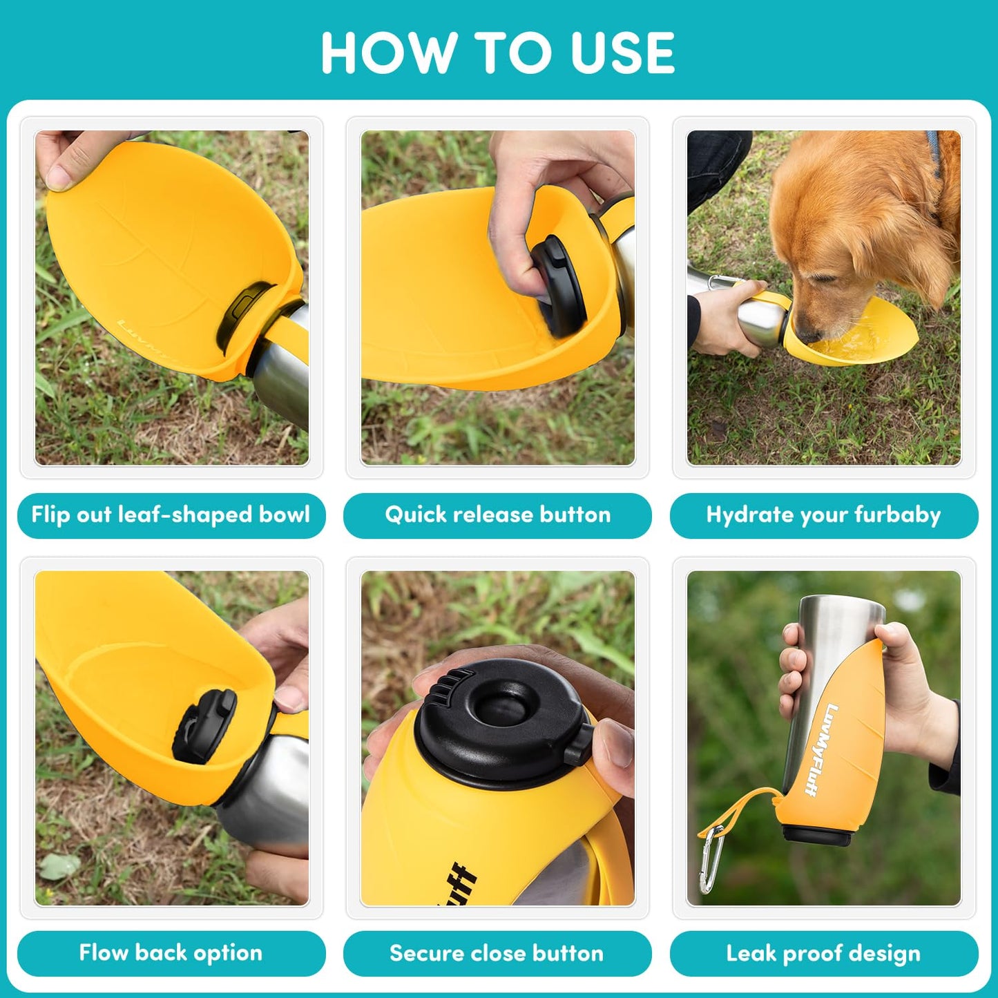 **800ml Fold-Out Dog Water Bottle (Stainless Steel - Sunset Yellow)**
“Perfect for Long Trips, Hiking, and Travel”