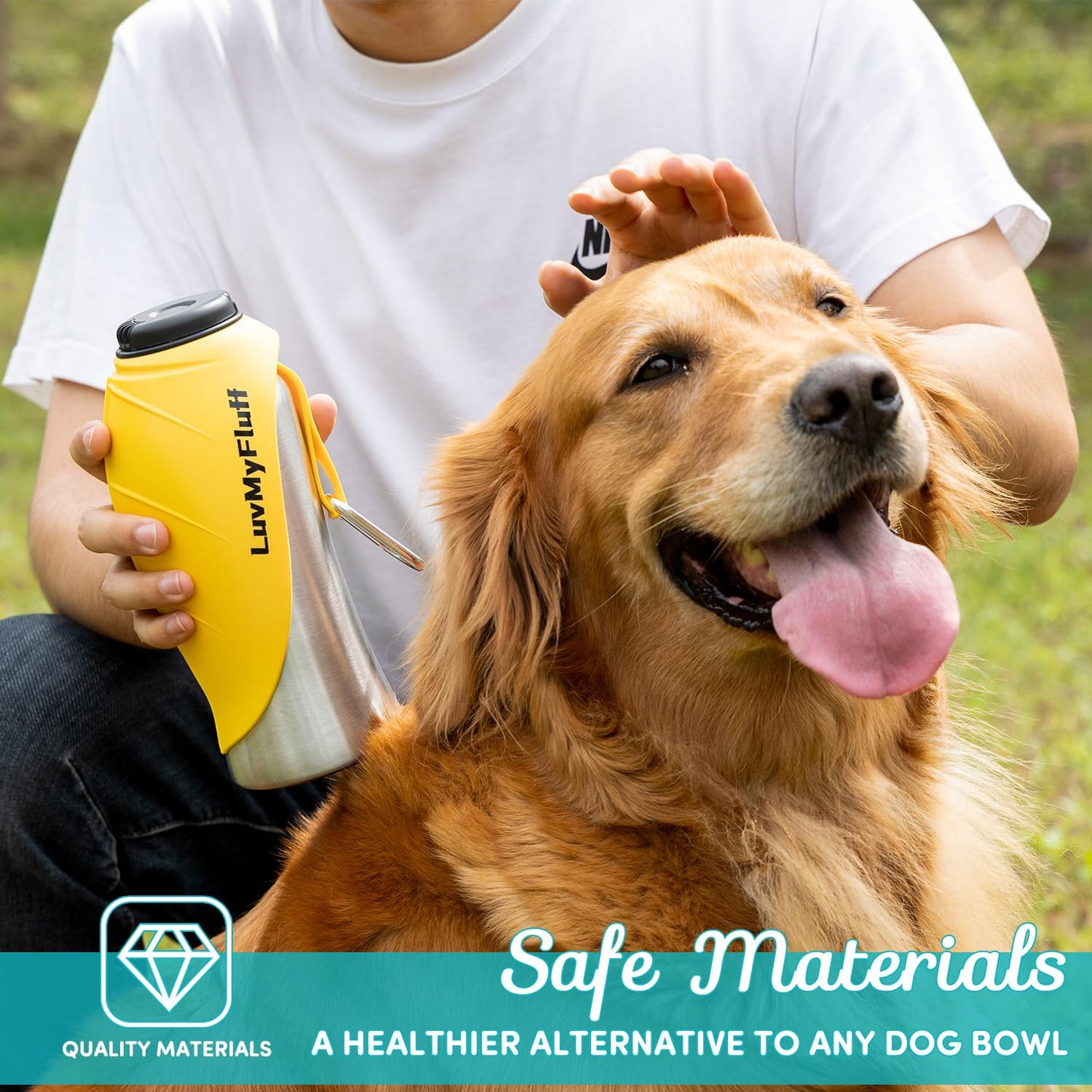 **800ml Fold-Out Dog Water Bottle (Stainless Steel - Sunset Yellow)**
“Perfect for Long Trips, Hiking, and Travel”