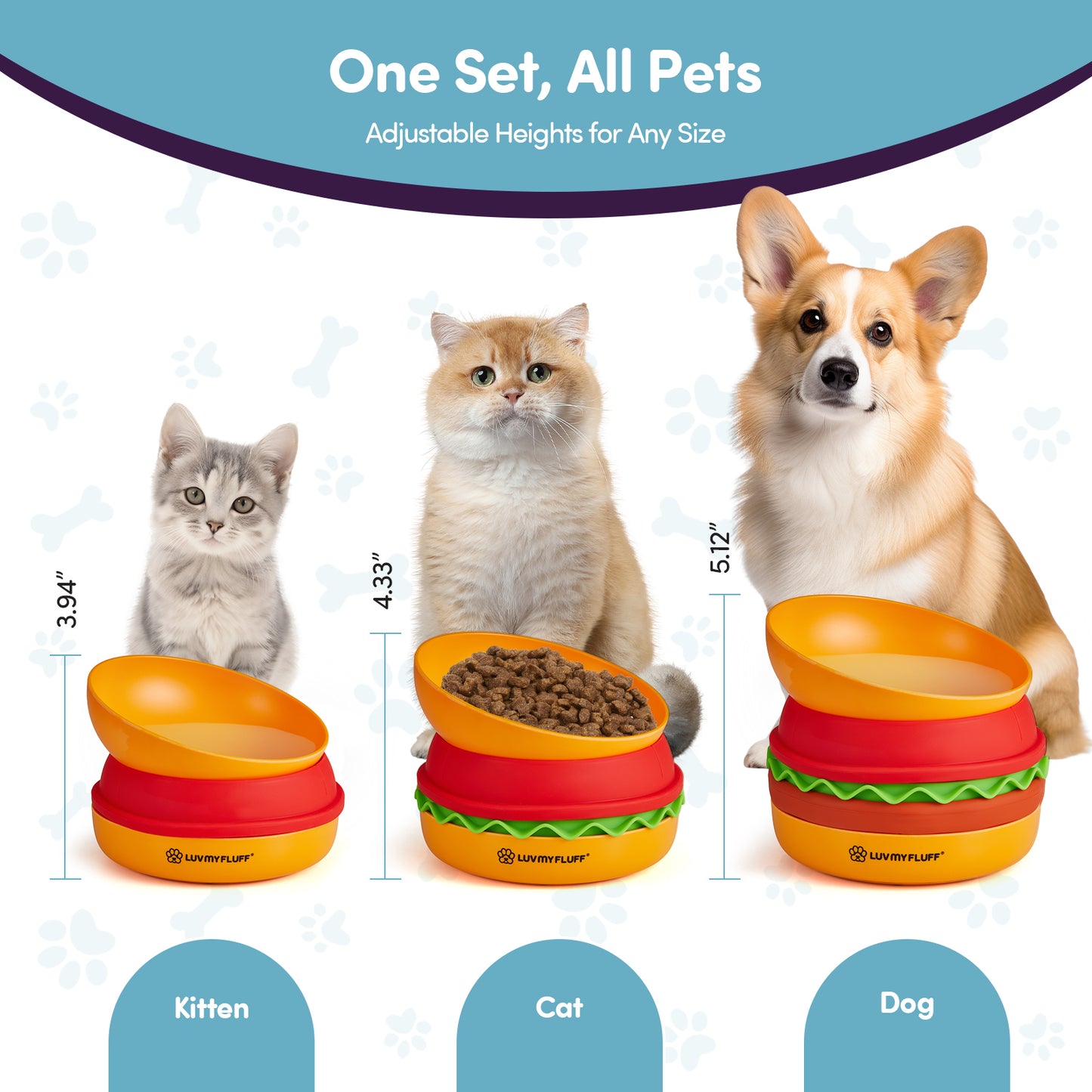 5-in-1 Slow Feeder Dog Bowl & Dining Set, Cats Too | Portable Burger Design, 2 Slow Feeders, Lick Mat, Travel-Friendly, BPA-Free