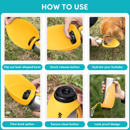 **800ml Fold-Out Dog Water Bottle (Stainless Steel - Sunset Yellow)**

“Perfect for Long Trips, Hiking, and Travel”