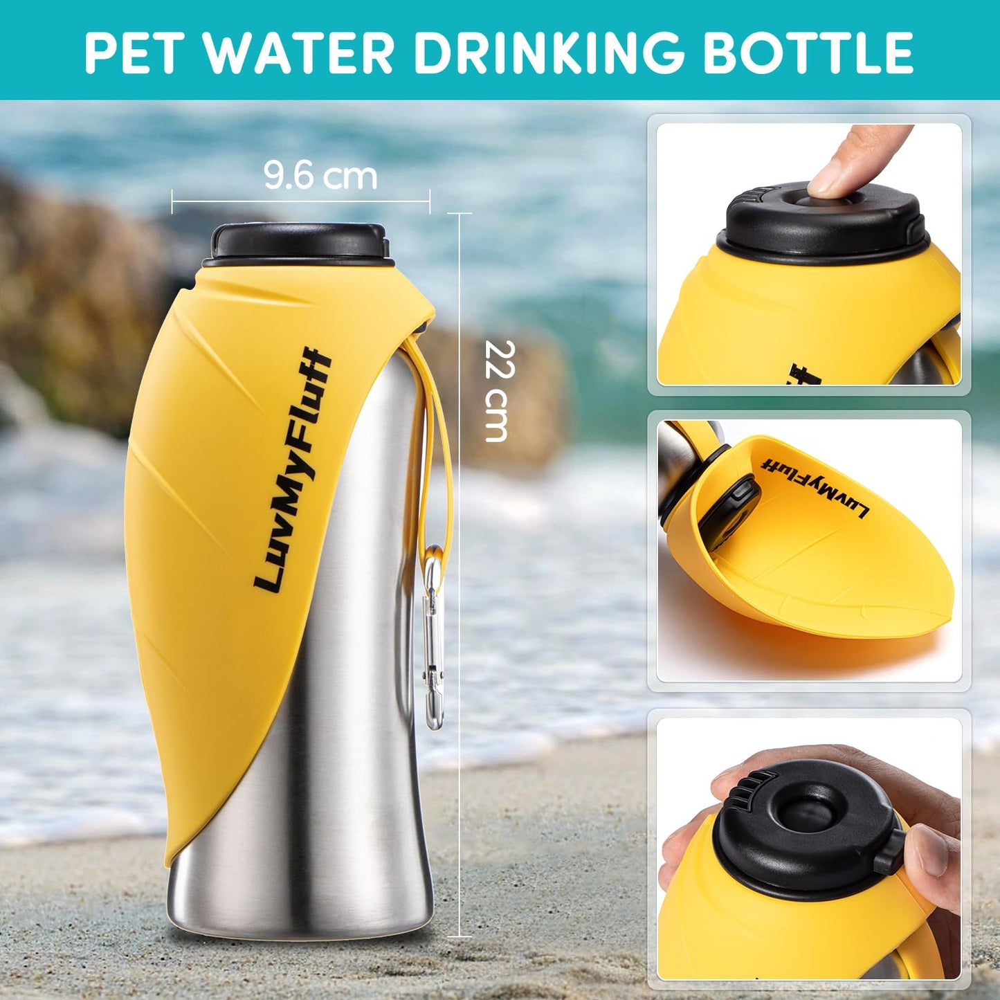 **800ml Fold-Out Dog Water Bottle (Stainless Steel - Sunset Yellow)**

“Perfect for Long Trips, Hiking, and Travel”