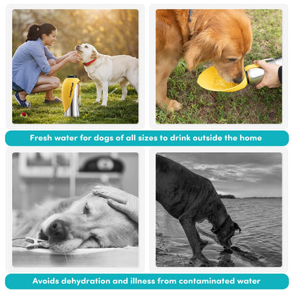 **800ml Fold-Out Dog Water Bottle (Stainless Steel - Sunset Yellow)**

“Perfect for Long Trips, Hiking, and Travel”
